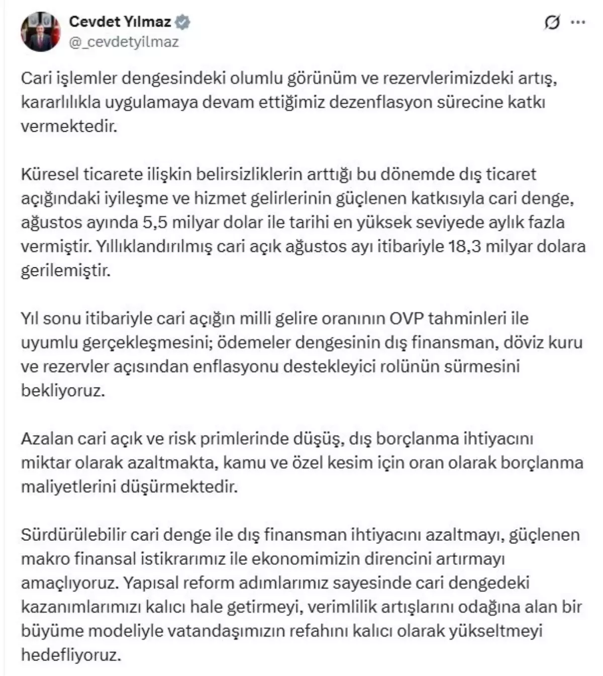 cevdet yilmaz cari islemler dengesindeki olumlu gelismeler surecek G6mk2mtK.jpg