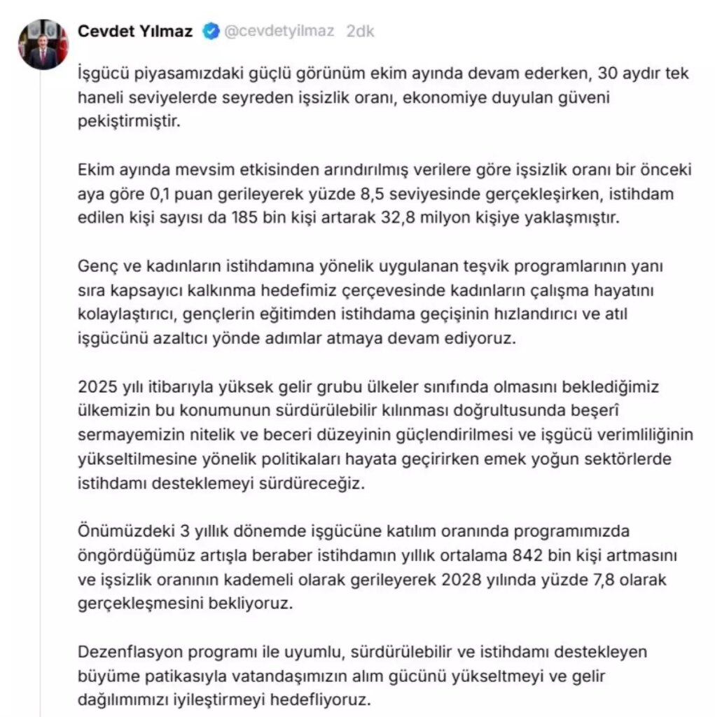 İşsizlik Oranı Ekim’de Yüzde 8,5!